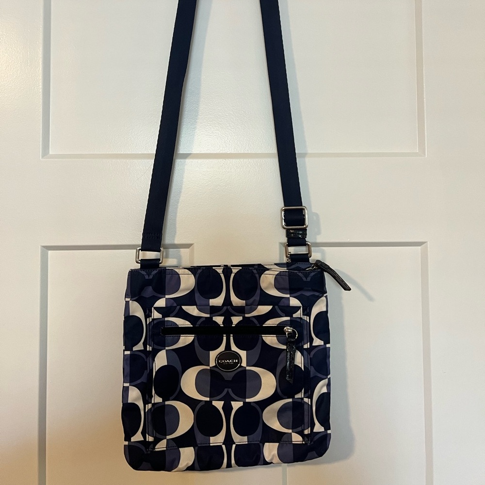 Coach Blue and White Patterned Crossbody Bag